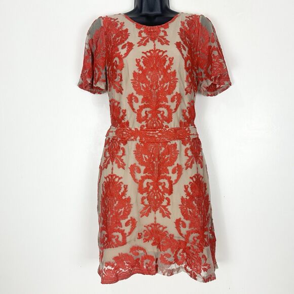 For Love & Lemons San Marcos Coquette fFloral Lace Mini Dress in Red Orange Sz S - Picture 7 of 16